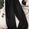Plus Size Women's Elegant Elastic Waist Lace-Up Casual Trousers with Pockets for Spring and Summer Vacations