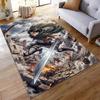 "Anime Warrior with Sword Battle Scene Non-slip rug suitable for living room and bedroom sofas"