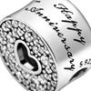 Authentic 925 Sterling Silver Round Cutout Pavé & Heart Anniversary Charm Fit Fashion Bracelet Jewelry Graduation Gift