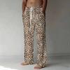 Herren Klassische Beige Braune Leopard Vollprint Kordelzug Gerade Hose Mit Seitentaschen Lockere Hosen