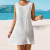 Women Beach Smock Backless Round Neck Sleeveless Solid Color Loose Sun Protection Anti-UV Soft Breathable Bikini Swimsuit Cover-up Lady Beach Dress