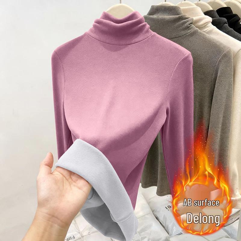 Women's Retro Velvet Turtleneck: Thickened Petite Korean Style Long Sleeve for Autumn/Winter 2026