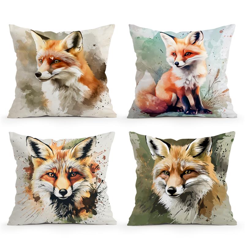 1Pc Watercolor Fox Throw Pillow Cushion Cover Seat Car Home Decor Sofa Bed Decorative Pillowcase 45X45Cm