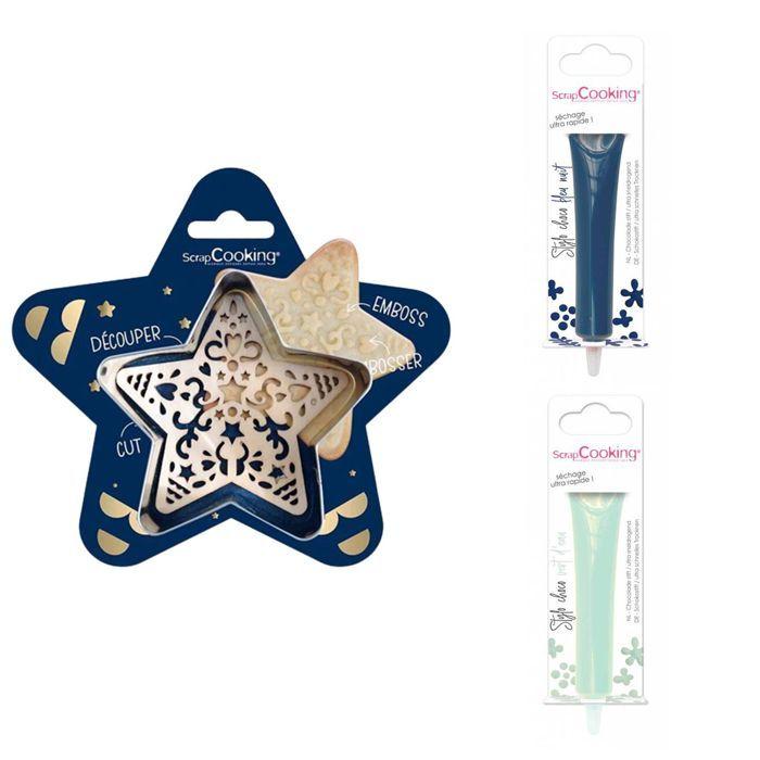 Star Embossed Biscuit Kit + 2 Midnight Blue and Water Green Chocolate Pens