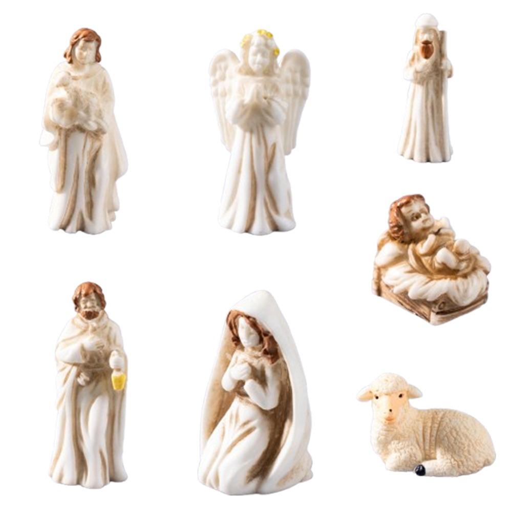 7Pcs Miniature Nativity Scene Figurine Set Resin Craft Vintage Jesus Virgin Mary Figurine Small Figurine Collectible