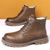 Fleece thermal cotton leather boots fur integrated men's boots winter explosion wool cotton boots casual outdoor retro Martin boots