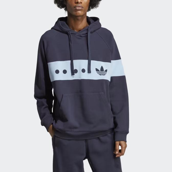 Adidas Originals Color Block Logo Print Hoodie Men Hoodies Blue IC8391