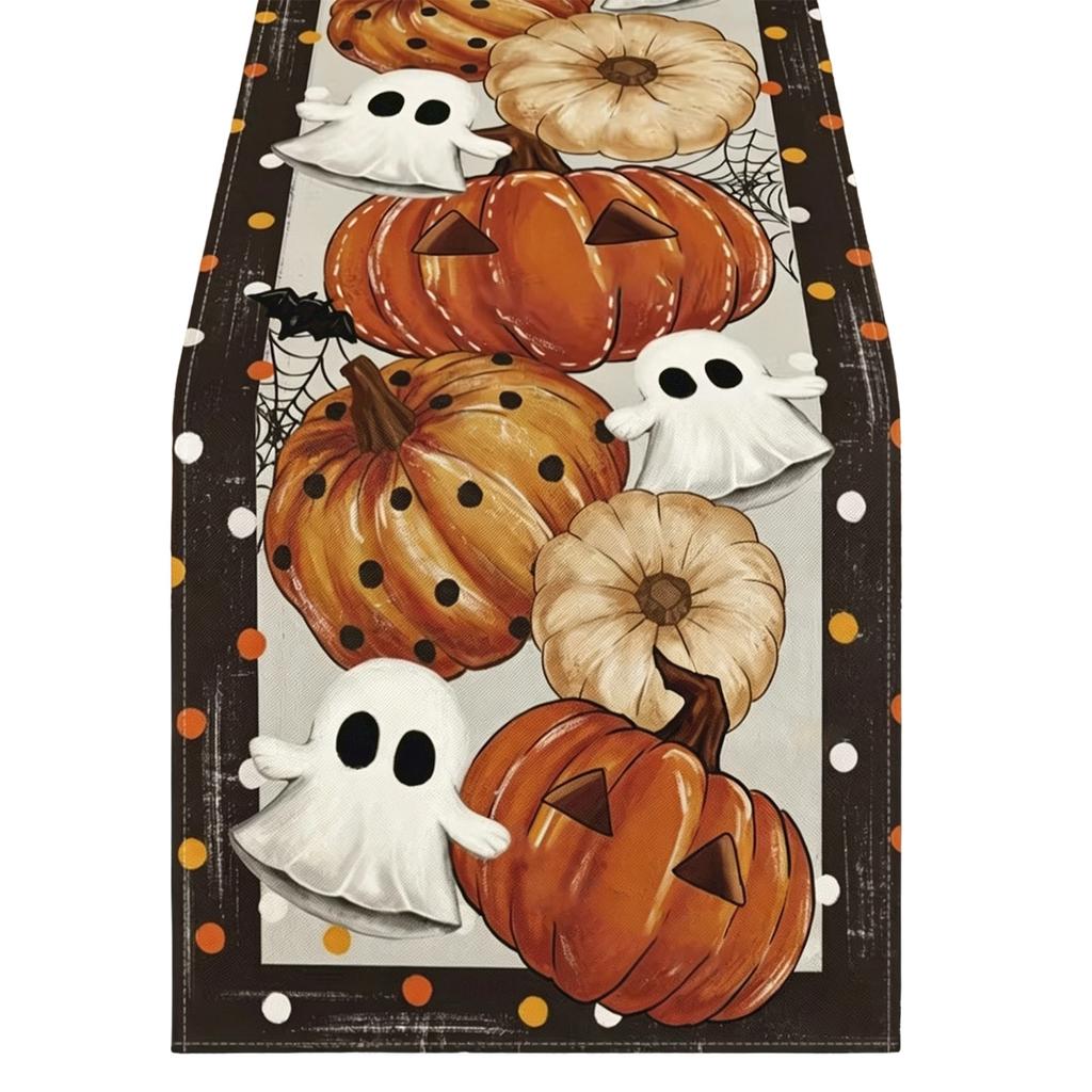 Halloween Table Runner with Pumpkin Print for Festive Party Table Decoration