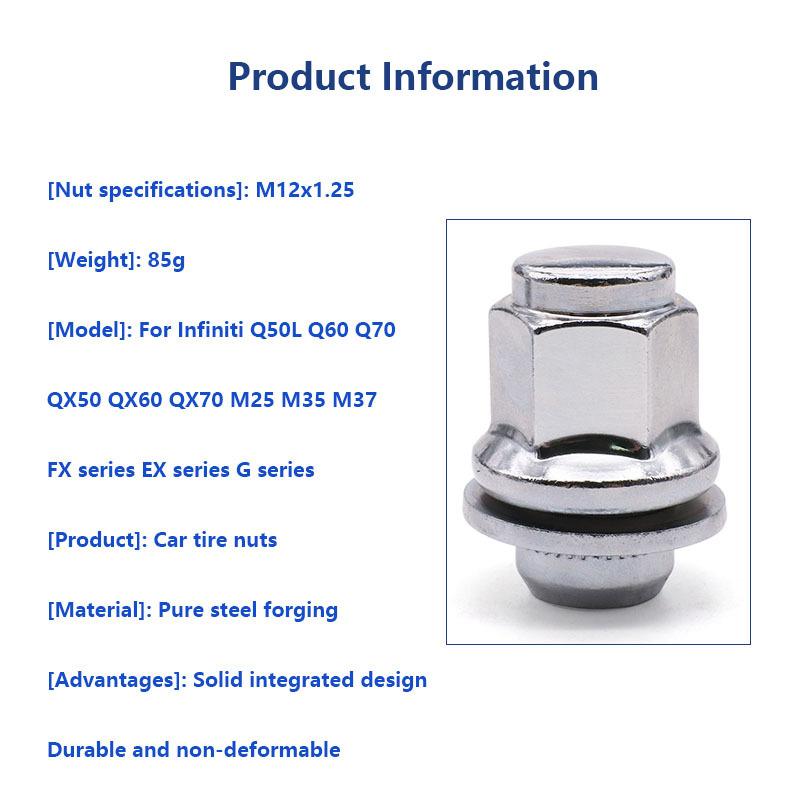 M12* 1.25 Standard Wheel Lug Nuts For INFINITI Q40 Q50 Q60 Q70 Q70L QX50 QX70 EX37 FX50 G37 M35h M37 M56 EX35 G25 FX35 Hub Nuts