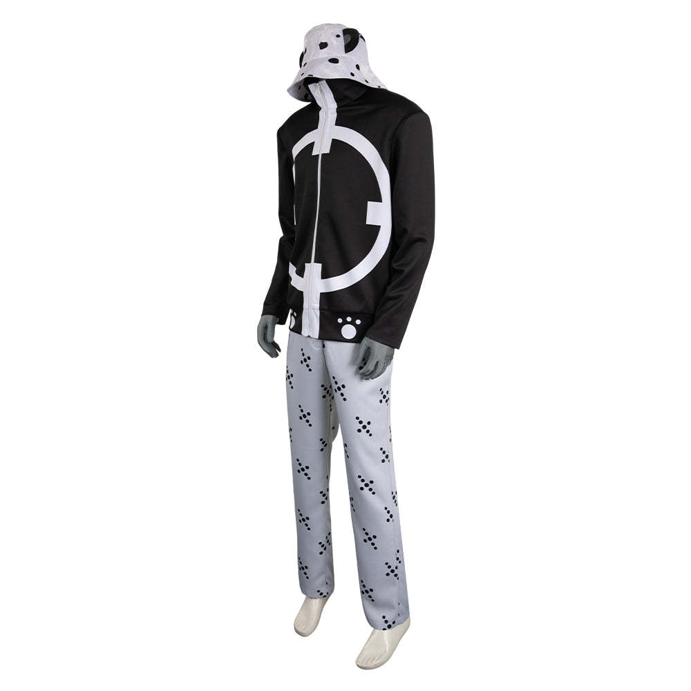 Costume Cosplay Anime Bartholomew Kuma Abito Nero con Artiglio d'Orso Pantalone Bianco Cappello Festa Carnevale Halloween Set Abito Elegante per Uomo