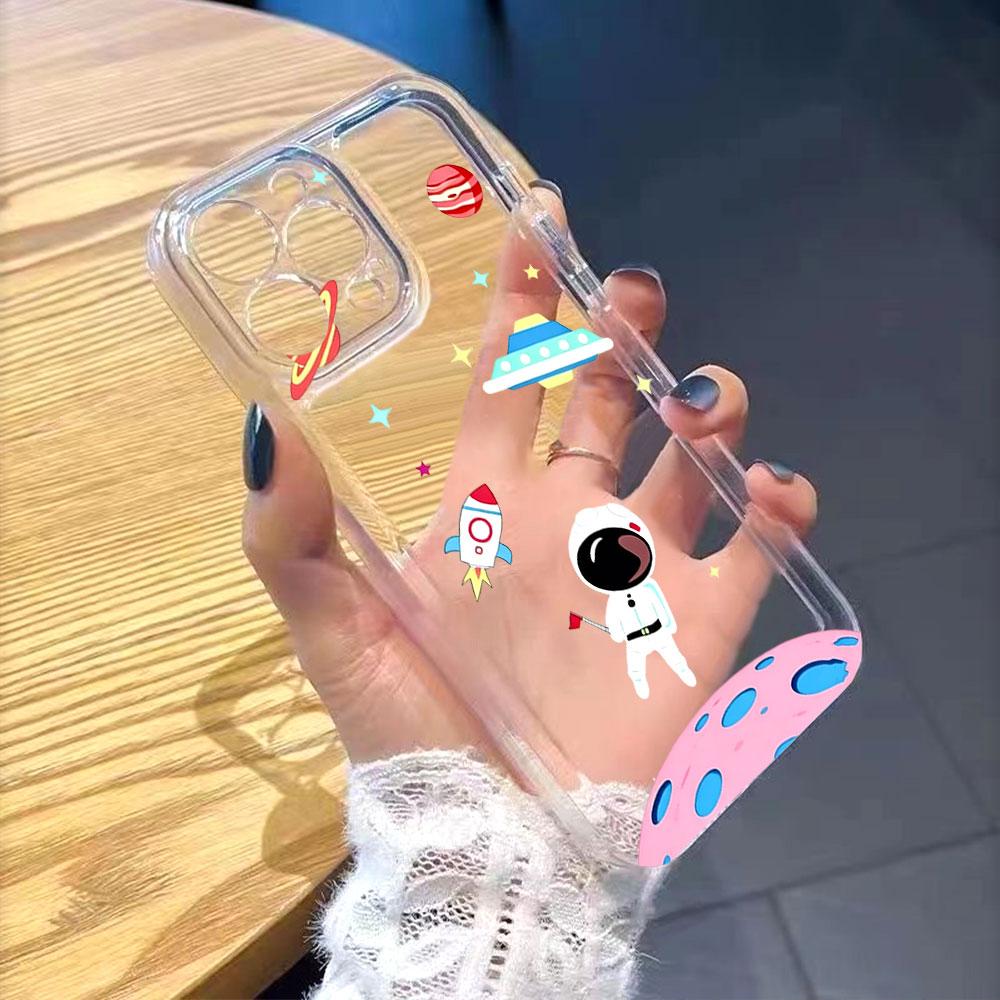 Cute Astronaut Space Scene Transparent Soft TPU Phone Case for Xiaomi Redmi Note 15 14 13 12 11 10 9 Pro Plus 4G 5G Soft Cover
