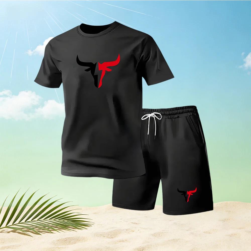 2026 Summer Men's Quick Drying Short Sleeved T-shirt and Shorts Set Urban Street Fashion Running Sports Two Piece Set Hot Sale