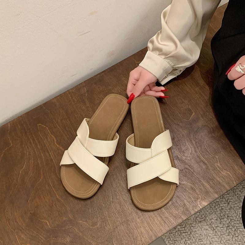 Shoes 2025 new French cross with slippers women's summer retro style casual flat beach