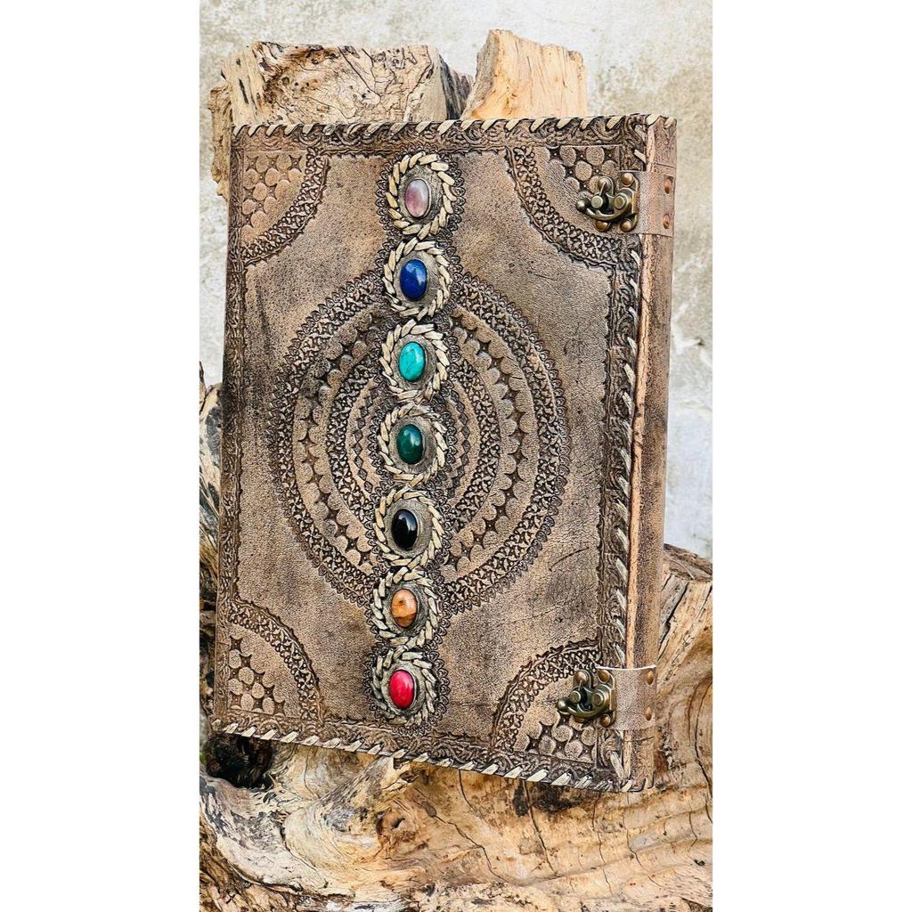 Handmade Leather Journal: Seven Stone Chakra Book of Shadows