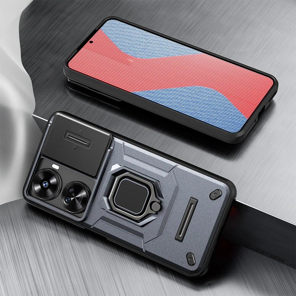 KEYSION Shockproof Case for Huawei nova 12 SE Slide Camera Lens Protection Ring Stand Phone Back Cover for Huawei Nova 12 SE