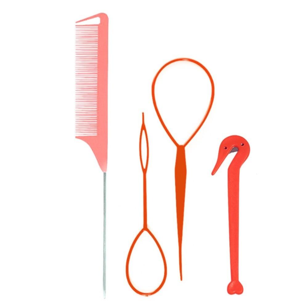 4pcs/set Loop Elastic Hair Bands French Braid Tool Mouse Tail Comb Pointed Tail Comb Hair Braiding Tool Four Piece Set