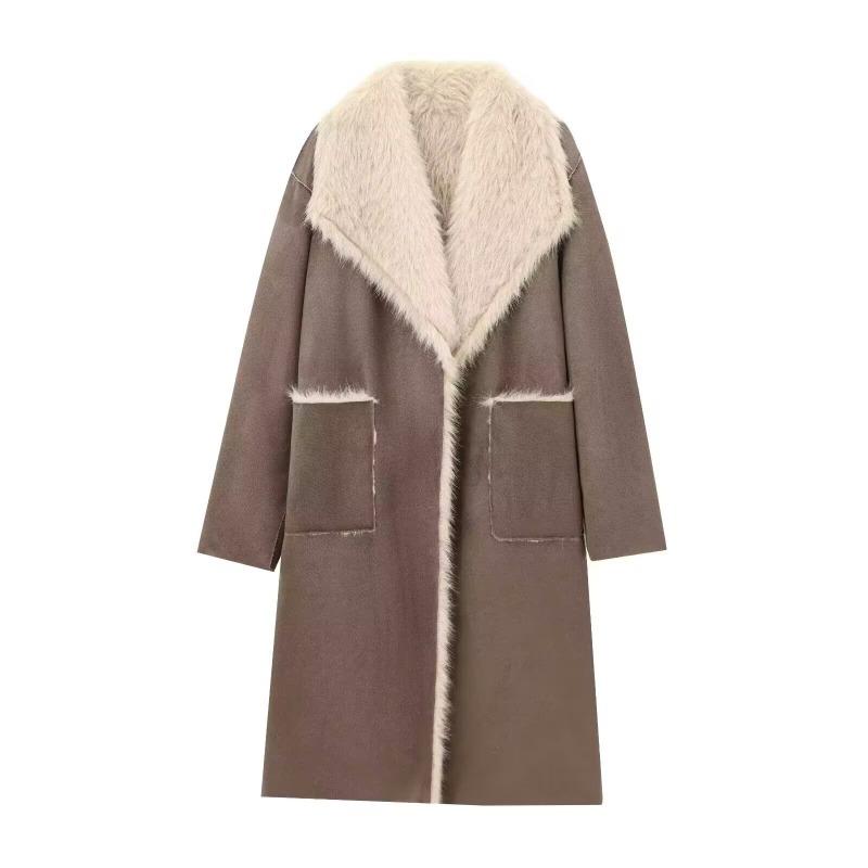 Women's clothing European and American temperament versatile long wear extended fur integrated coat coat on both sides 6318262