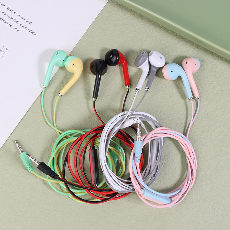 Universal 3.5Mm Stereo In-Ear Macaron Color Headphones Sport Music Earbud Wired Earphones With Mic For Xiaomi Huawei Samsung