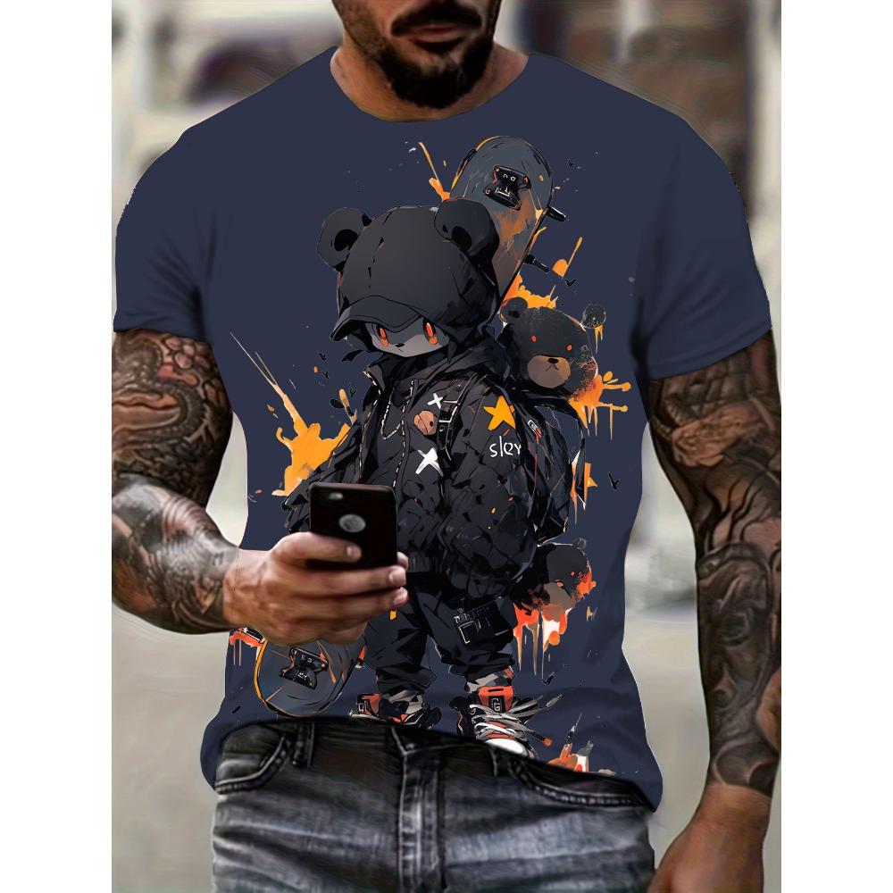 Men's Kids Casual Fashion T-shirt 3D Printing Anime Bear Pattern Printed T-shirt For Summer Daily Outdoor Streetwear Oversized Tops