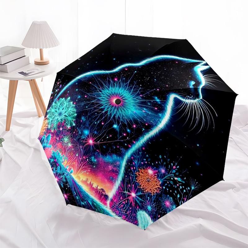 

1pc Neon Cat Outdoor Umbrella - Automatic Opening/Closing, Portable 3-Fold Design, 8-Rib Iron Frame, Perfect Gift for Fans and Travelers.L007