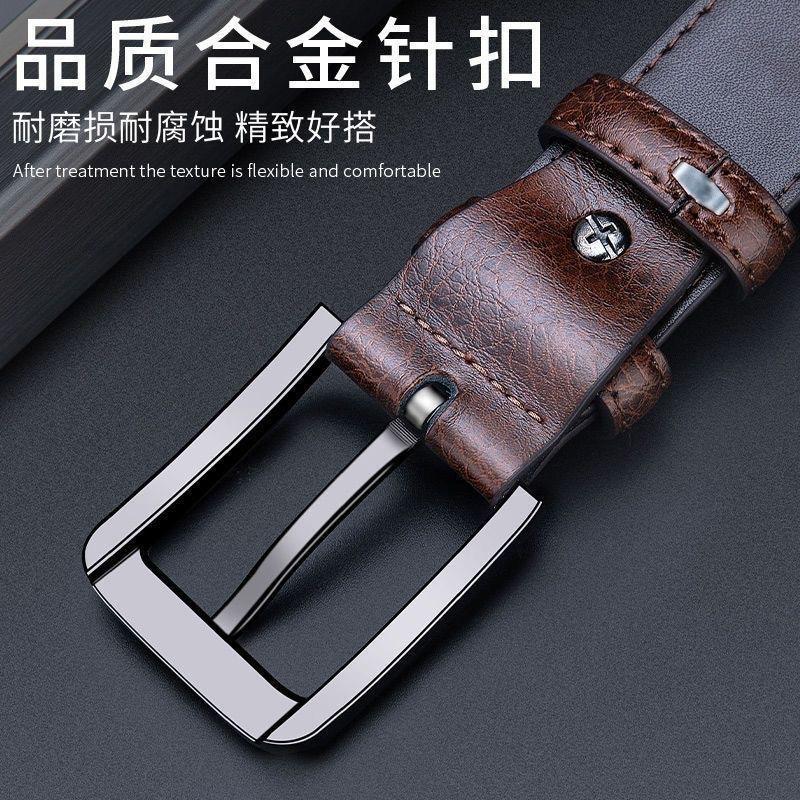 Men'S Pin Buckle Belt, High-End Casual Retro Belt, Jeans, Medium Green Belt.