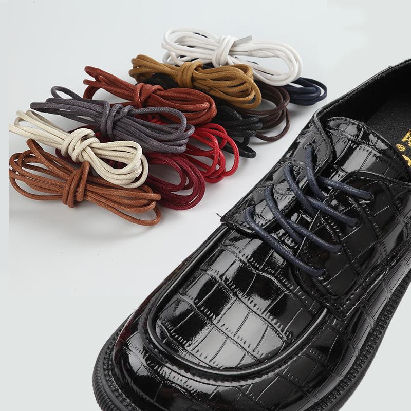 1Pair Cotton Waxed Shoelaces Men's Black Waxing Business Leather Shoelaces Boots Leather Boots Round Shoe Rope Linen Fine Laces
