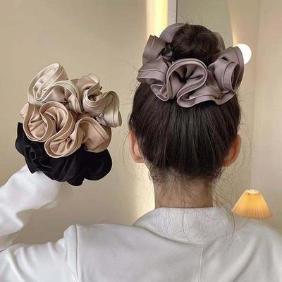 Kore Modası Büyük Boy Scrunchie Fırfırlı Lastikli Saç Bantları Kadınlar için Zarif Düz Renk Kurdele Saç İpi Bağlar Saç Aksesuarları
