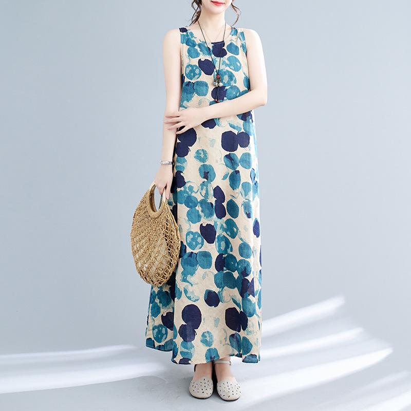 Women's Literary Loose Sleeveless Midi Dress - Summer 2025 Print