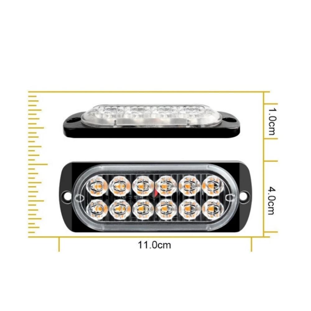 12 Led Strobe Side Warning Light Strobe Flashing Lightbar Car Truck Beacon Lamp Amber Yellow White Traffic Light 12V - 24V