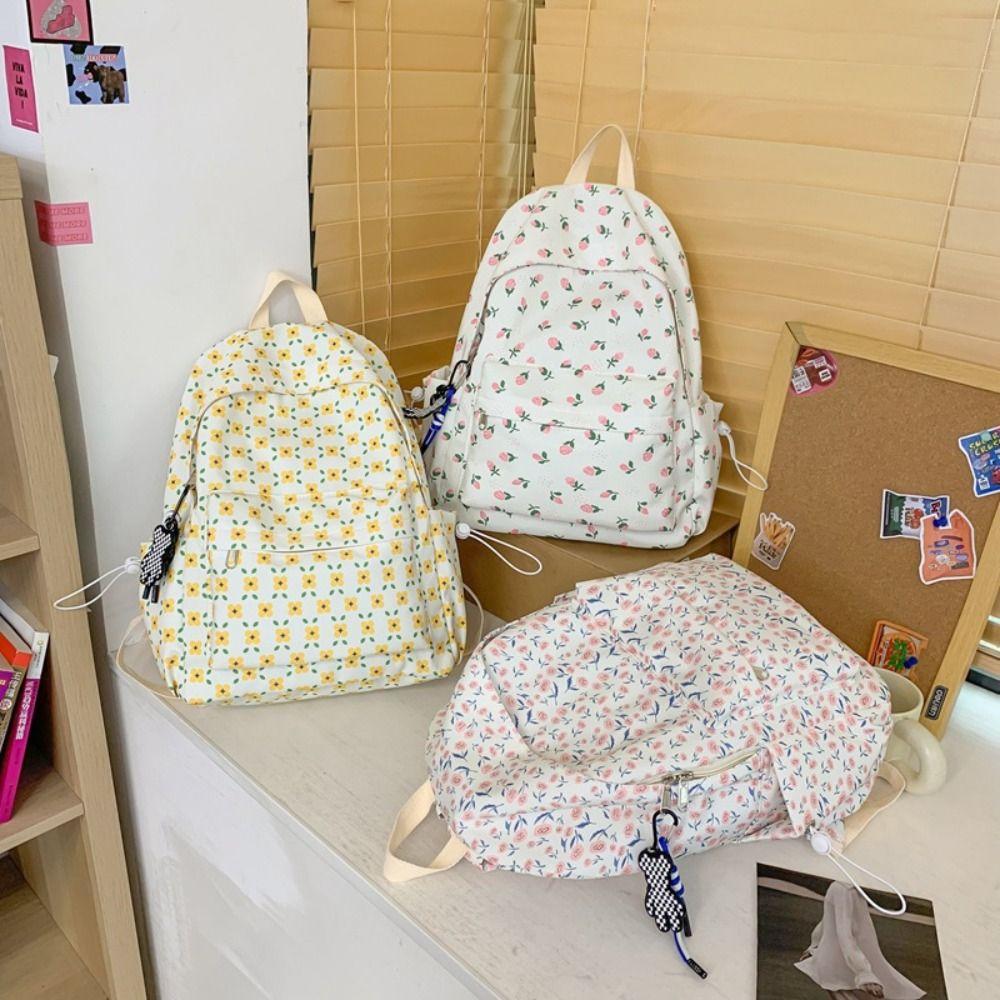 Aesthetic Floral School Bag Fashion Shoulder Bag Large Capacity Students Backpack Textbook