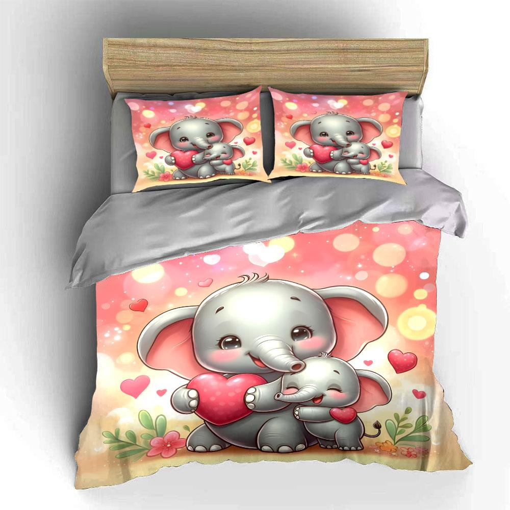 Elephant Mother Love Theme Print Bedding Set 1 Duvet Cover 2 Pillowcases for Adult and Children Luxury Gift Full Size