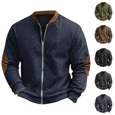 Men'S Retro Casual Sportswear With Open Zipper Sweatshirt Jacket