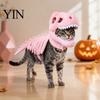 Abbigliamento per Animali Domestici di Halloween Costume Scheletro di Dinosauro, Abbigliamento 3D Luminescente al Buio, Morbido Cappello di Peluche Vestito Dino per Cani Gatti, Costume Cosplay per Feste di Vacanza
