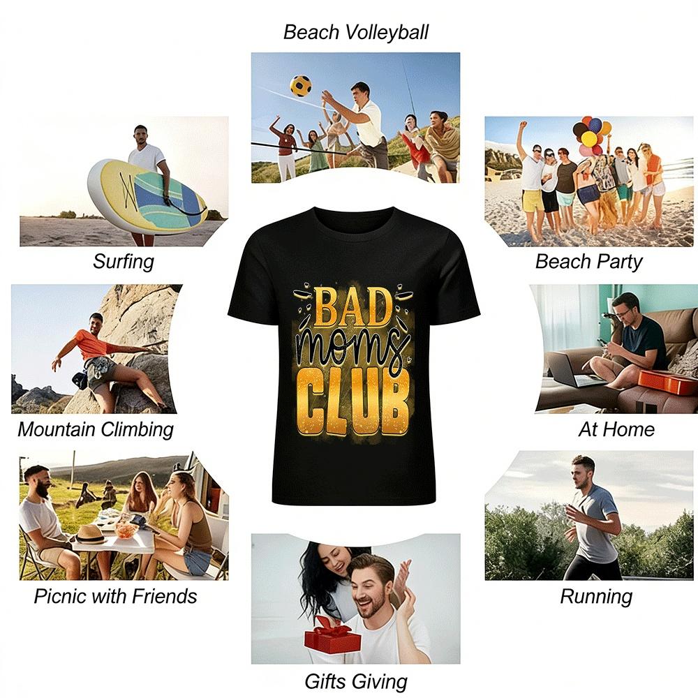 Bad Moms Club Graphic Tee Casual Loose Fit Top For Trendy Moms Pure Cotton T-shirt