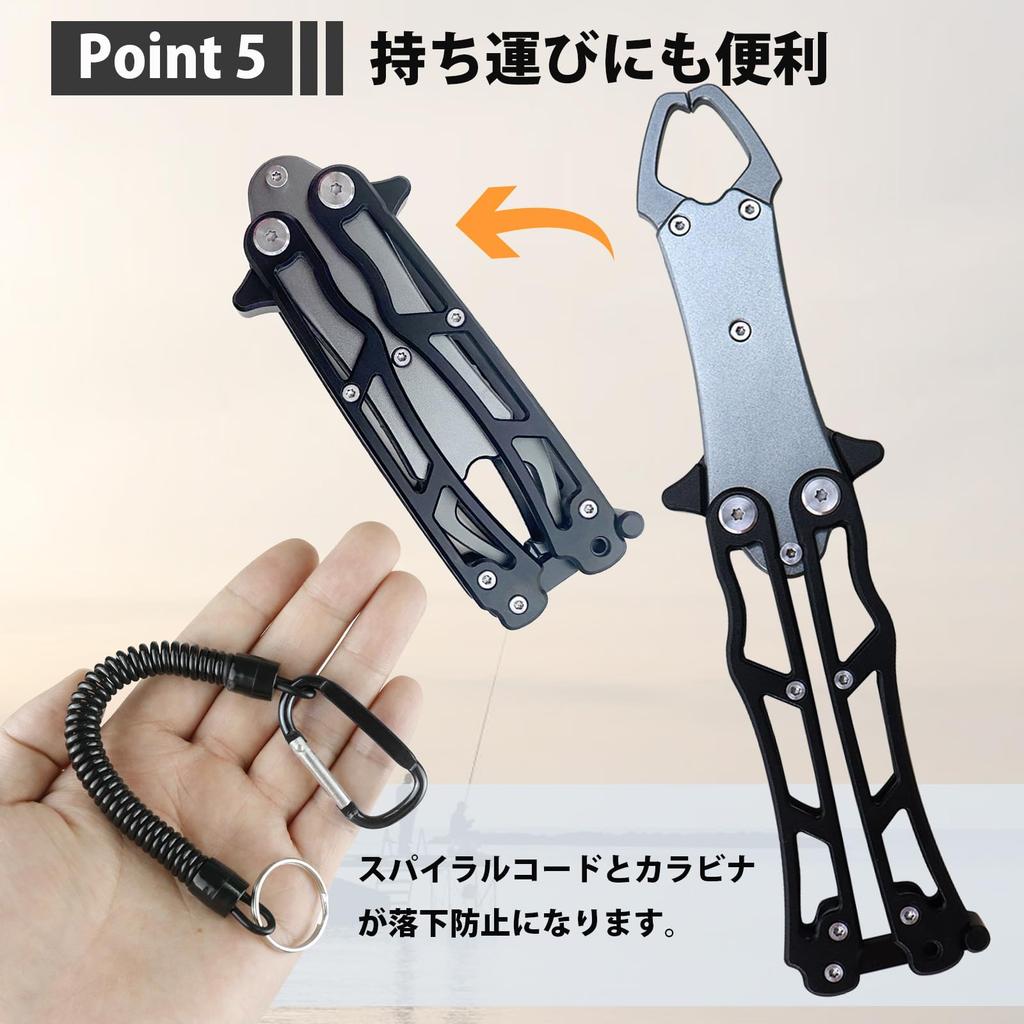 Haojiaho Fish Grip [Foldable] Fishing Grip, Ultra-Lightweight, Aluminum Alloy Fish Grab, Rust-Resistant, Anti-Slip, One-Handed Operation (Black)