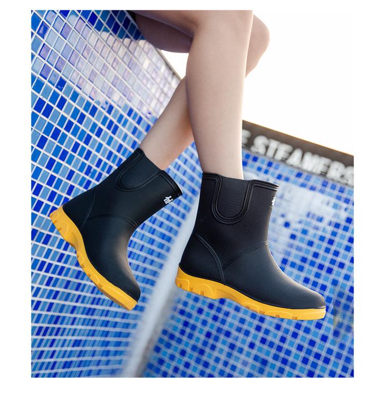 Unisex Mid-Calf Waterproof Rain Boots: Non-Slip, Wear-Resistant Rubber Shoes for Outdoor, Kitchen, Car Wash & Sports. Pull-On Style.