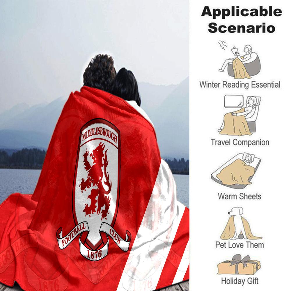 Football Club Middlesbrough Flannel Blanket, Soft Polyester, Modern Design, All-Season for Camping, Travel, Gifts for Holidays or Birthdays