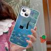 Cartoon Animal Black Cat Oil Painting Phone Case Tempered Glass For Iphone 14 13 12 11 Pro Mini XS MAX 14Plus X XS XR Fundas
