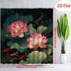 One Piece of a 2D Flat Shower Curtain Featuring a Nature Theme with a Watercolor Design of Pink Blooming Lotus Flowers, Lotus