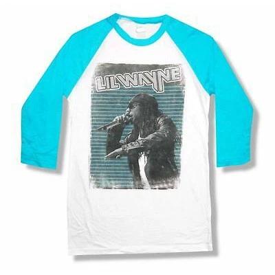 Men s Lil Wayne Mic Live Image Raglan Jersey T-shirt Large White S