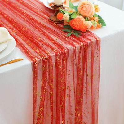 Chemins de table en gaze Chiffon transparent Tulle Étamine avec paillettes Feuille métallique pour décoration de table de salle à manger de mariage Anniversaire Fête d'anniversaire