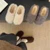 Korean version of one-pedal lamb wool shoes 2025 big head wool inside half drag slippers bag head flat women's shoes