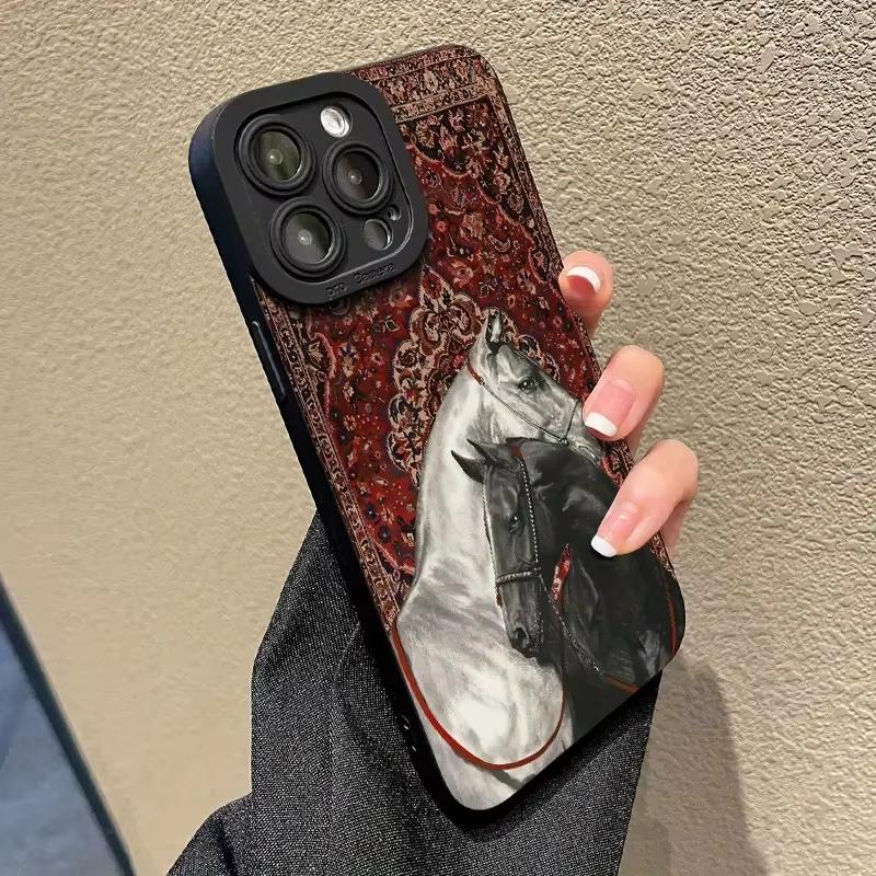 Vintage Black And White Horse Phone Case for Samsung Galaxy A56 A55 A36 A35 A26 A25 A15 5G A24 A23 A52 A52S A71 A72 4G Cover