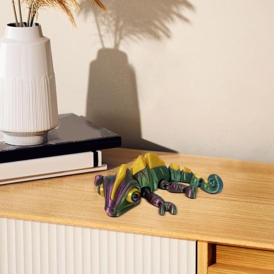 3D Printed Chameleon Figurine Movable Eyes Mini Lizard Figure Articulated Animal Model