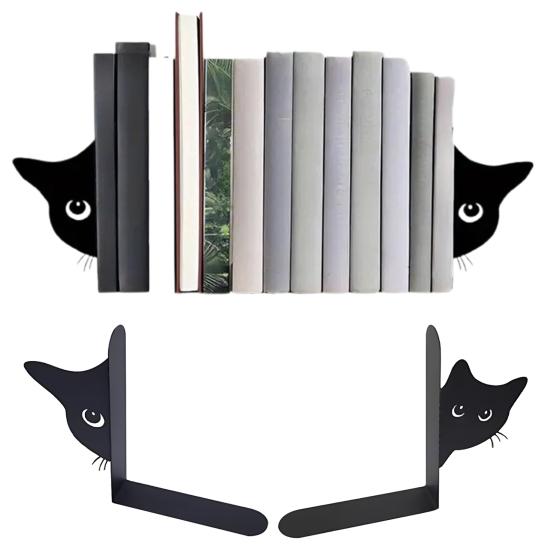 2Pcs Cat Book Stand Whimsical 3D Cat Design Sturdy Metal Construction Booklocks Powder-coated Decorative Bookends