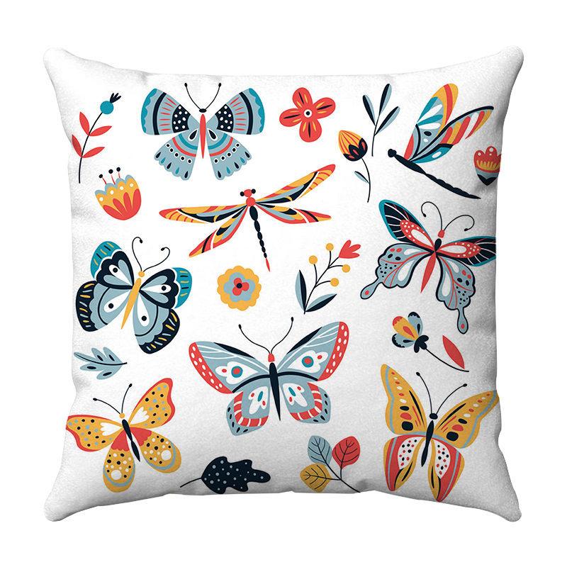 Seamless Watercolor Butterfly Digital Printing Short Plush Pillow Covers for Car Sofa Office Cushion Cover Home Goods 60x60cm