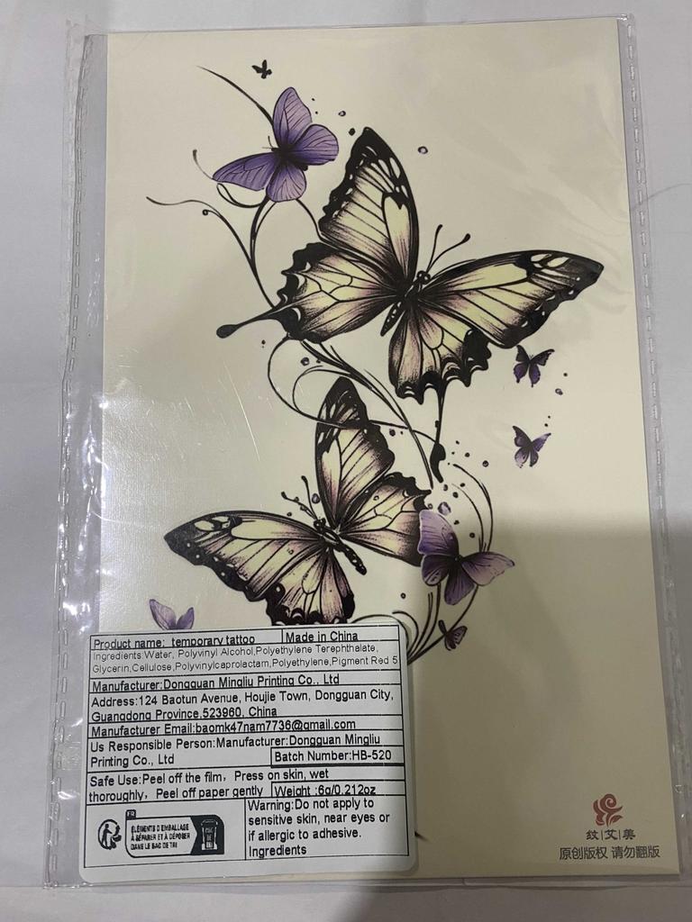 Butterfly Stickers For Women's Arms Music Festival Party Accessories 3 Sheets Vibrant Purple Butterfly Legs Temporary Tattoo Sticker High Quality