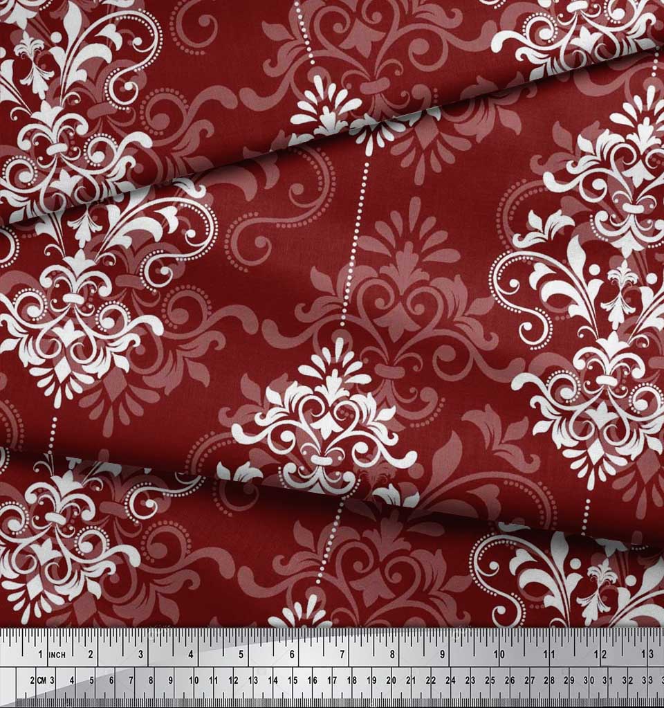 Soimoi Japanischer Krepp-Satin-Stoff mit filigranem Damast-Druck, Meterware, 42 Zoll