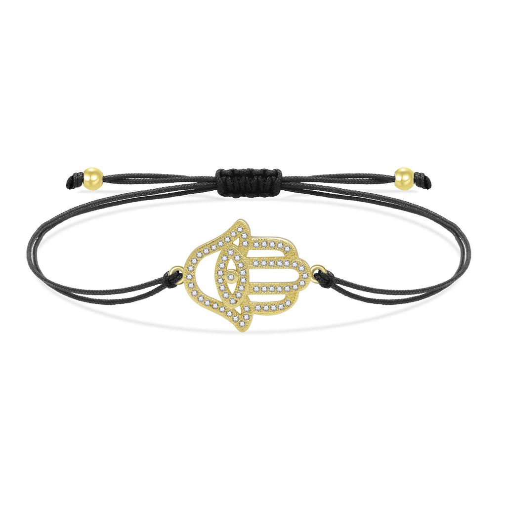 Good Quality Hamsa Hand Charm Bracelet Women New Fashion Cubic Zirconia Stones Gold-plated Copper Red String Jewelry