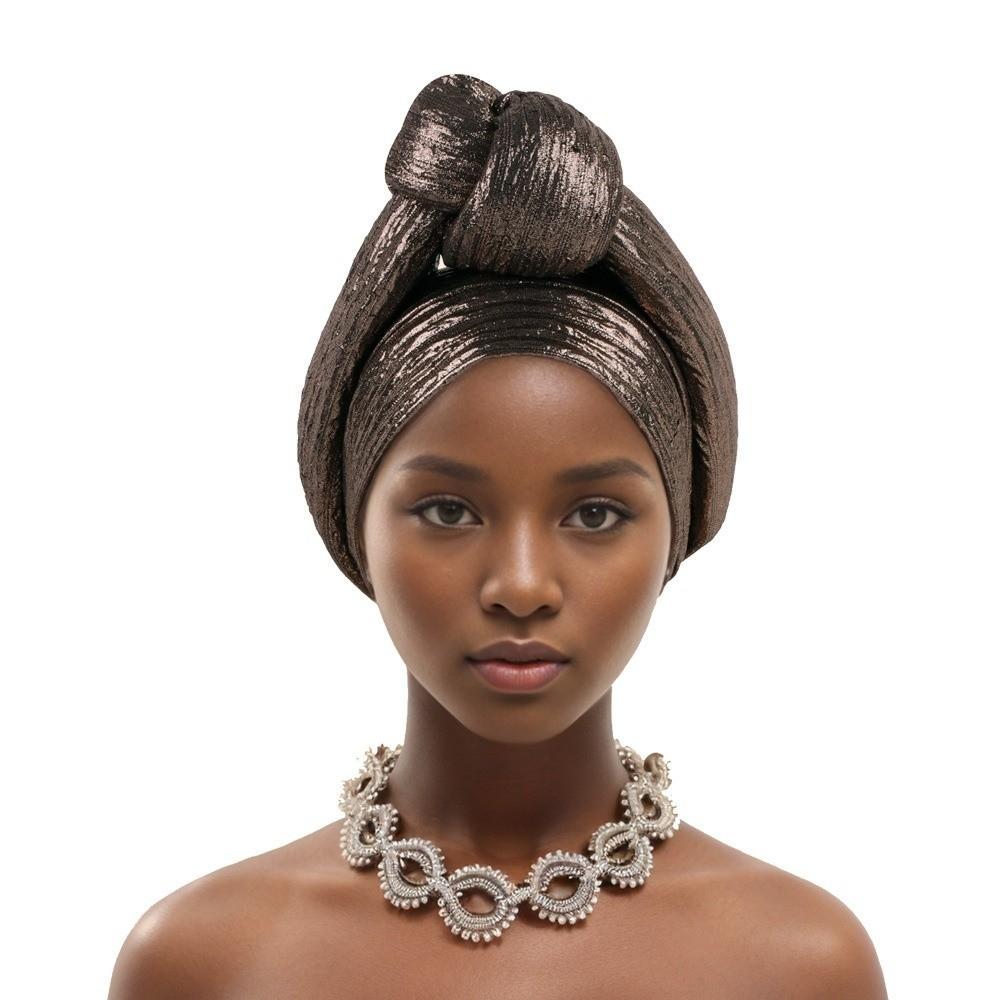 Polyester African Gele Headwrap Front Knot Elegant Headpiece Chic Nigerian Yoruba Turban Party